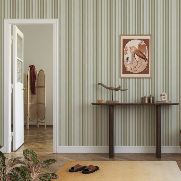 Tapet Fond crem cu dungi verticale gri-bej, Tapet geometrie, Tapet dungi, a00564 : Uwalls.ro