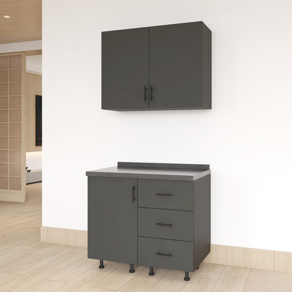Set Bucatarie Laura 80 cm, Culoarea Gri Antracit, Pal 18mm, Blat Termorezistent