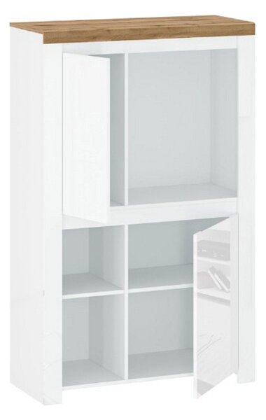 Comoda VIGO 2D, alb lucios/stejar wotan, PAL laminat, 98x42x157 cm