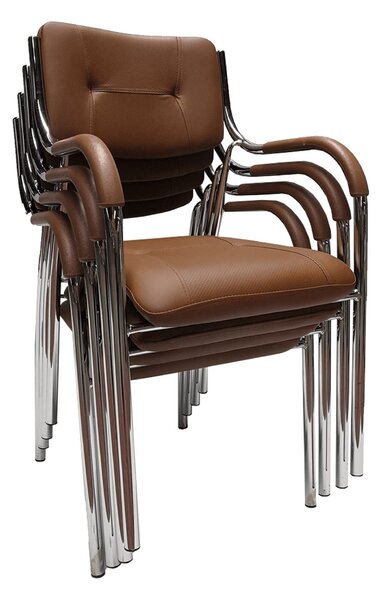 Scaun conferinta ILHAM, piele ecologica/metal, maro, 52x55x85 cm