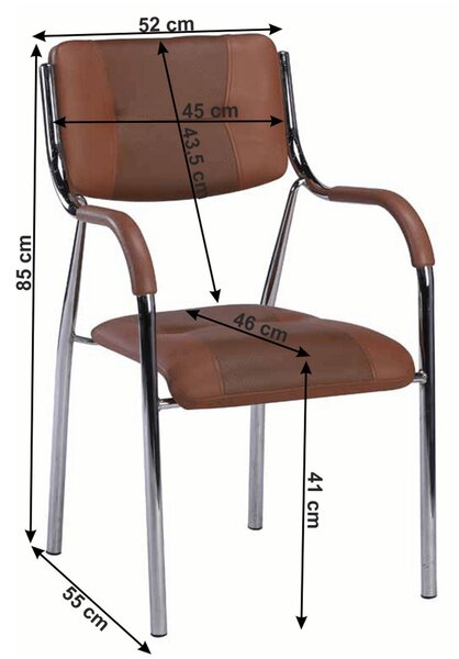 Scaun conferinta ILHAM, piele ecologica/metal, maro, 52x55x85 cm
