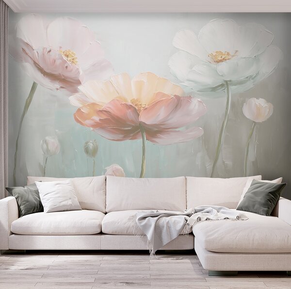 Tapet Volumetric pastel maci în stil pictură în ulei, Fototapet Flori, w09310v1 : Uwalls.ro
