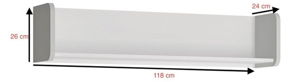 Polita ALBI, alb, PAL laminat, 118x24x26 cm