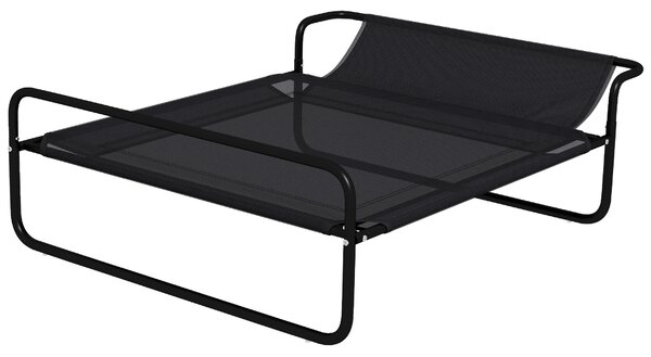 PawHut Pat Ridicat pentru Câini, Pat de Camping pentru Câini și Pisici cu Tetieră, Material Texteline Respirabil, pentru Interior și Exterior, 106 x 81 x 33 cm, Negru | Aosom Romania
