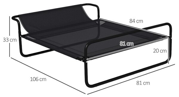 PawHut Pat Ridicat pentru Câini, Pat de Camping pentru Câini și Pisici cu Tetieră, Material Texteline Respirabil, pentru Interior și Exterior, 106 x 81 x 33 cm, Negru | Aosom Romania