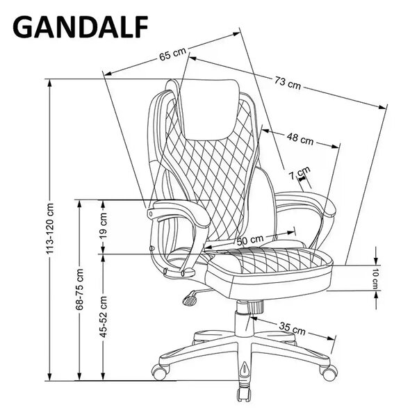 Scaun birou GANDALF, gri/negru, piele ecologica, 65x73x113/120 cm