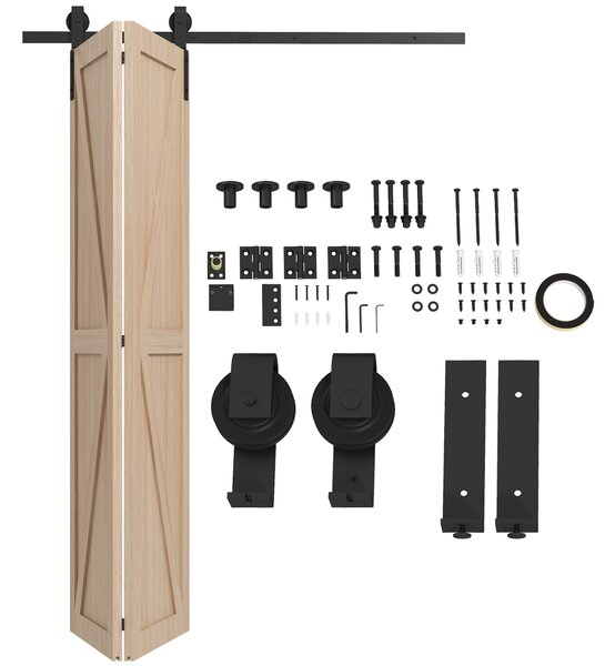 HOMCOM 152,5 CM Kit de Sine pentru Usa Glisanta Pliabila in Otel Carbon pentru 2 Usi | Aosom Romania