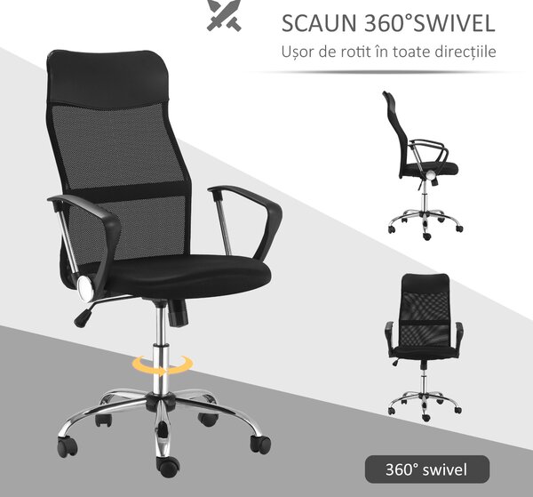 Scaun ergonomic de birou, insertie plasa, negru HOMCOM | Aosom Romania