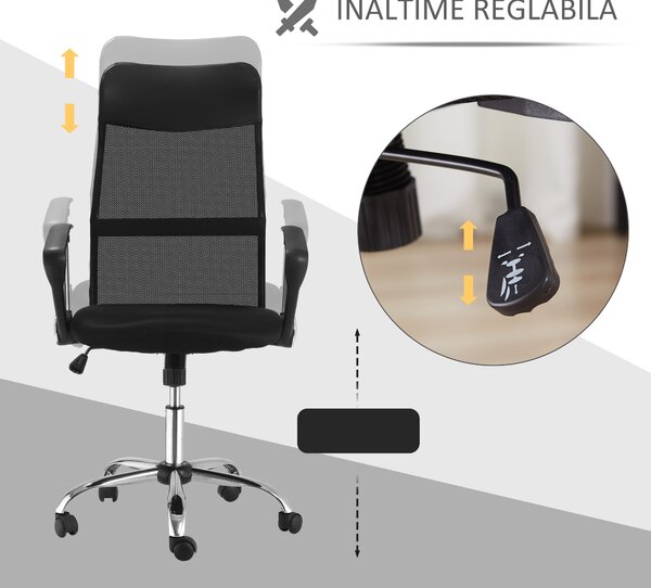 Scaun ergonomic de birou, insertie plasa, negru HOMCOM | Aosom Romania