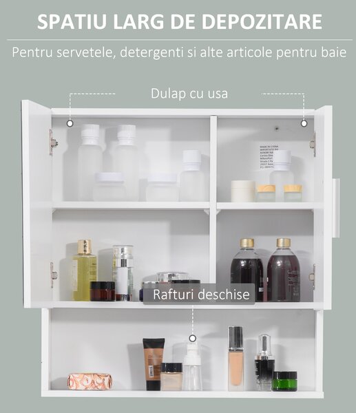 Kleankin Dulap Baie Oglindă Compactă, 2 Uși, Spațiu Depozitare, 54x15.2x55.3cm, Alb | Aosom Romania