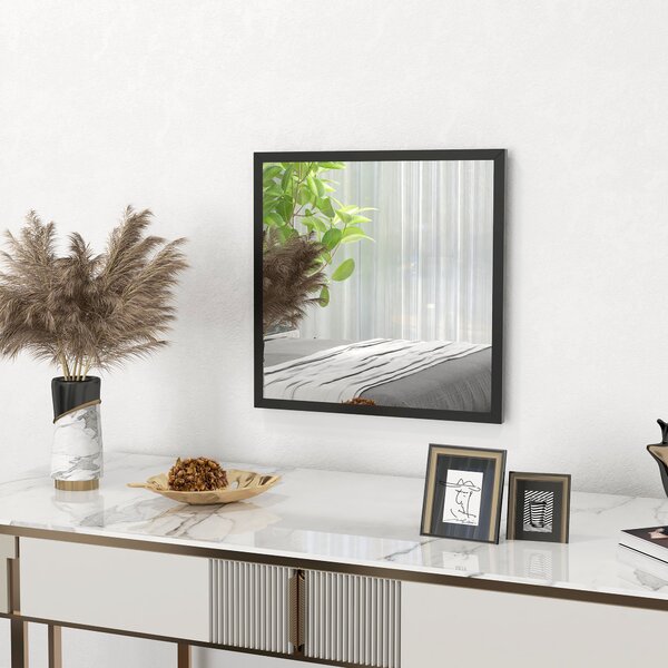 HOMCOM Oglindă de Perete Pătrată din Sticlă și MDF, 50x50 cm, Negru | Aosom Romania