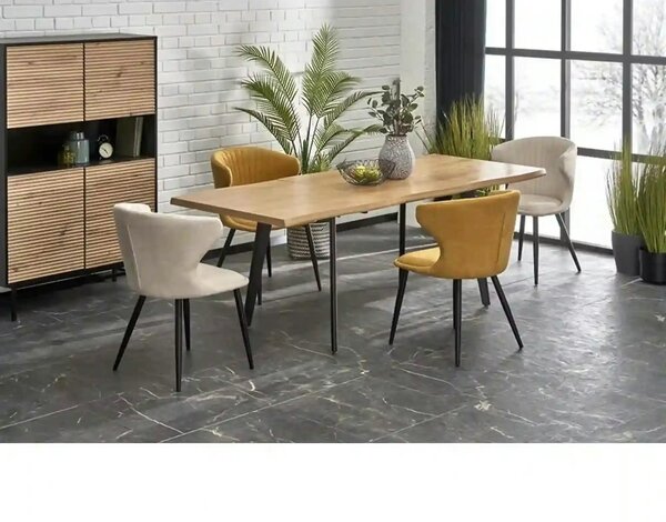 Masa extensibila bucatarie DICKSON, stejar miere/negru, 150/210x90x75