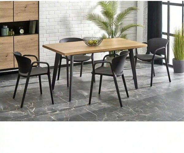 Masa extensibila bucatarie DICKSON, stejar miere/negru, 150/210x90x75