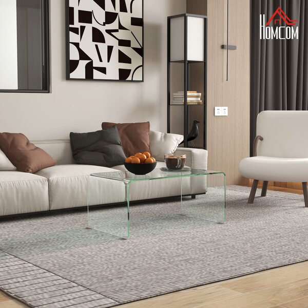 HOMCOM Masa de cafea din sticlă masă de salon rectangulară design modern din sticlă temperată cu margini rotunjite sigure transparent | Aosom Romania