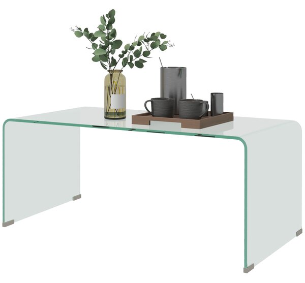 HOMCOM Masa de cafea din sticlă masă de salon rectangulară design modern din sticlă temperată cu margini rotunjite sigure transparent | Aosom Romania