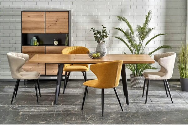 Masa extensibila bucatarie DICKSON, stejar miere/negru, 150/210x90x75