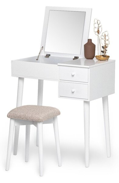 Masă de toaletă cu oglindă, 2 sertare și cutie de bijuterii Bonami Essentials Beauty, alb