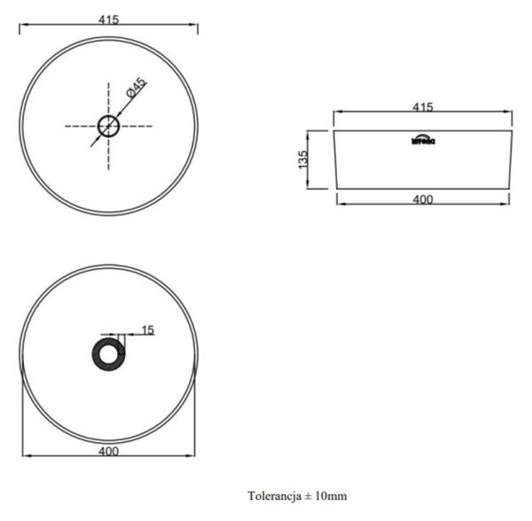 Invena Kos lavoar 42x42 cm rotund de blat auriu luciu CE-38-009