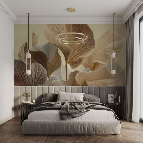 Tapet Frunze rafinate în nuanțe neutre delicate, Fototapet Natură, Fototapet Frunze, w04549v2 : Uwalls.ro