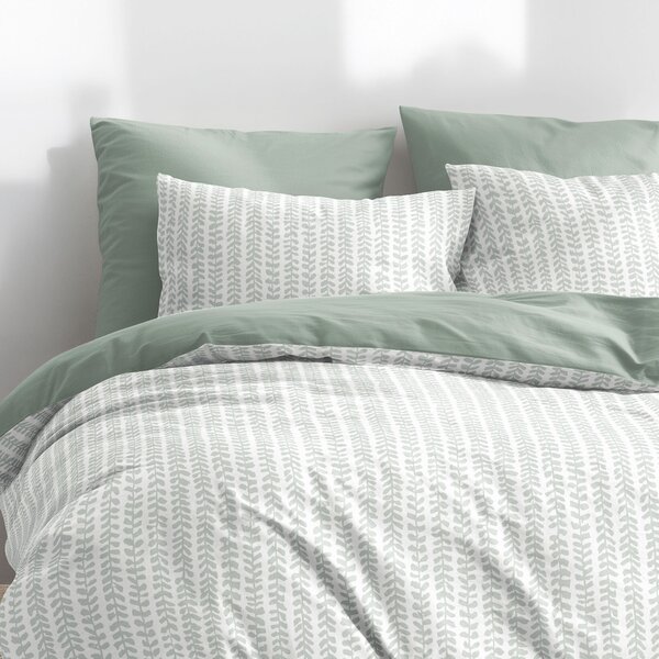 Goldea lenjerie de pat din 100% bumbac duo - frunze scandinave cu verde salvie 140 x 200 și 50 x 70 cm