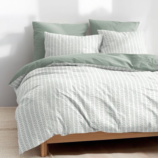 Goldea lenjerie de pat din 100% bumbac duo - frunze scandinave cu verde salvie 140 x 200 și 50 x 70 cm