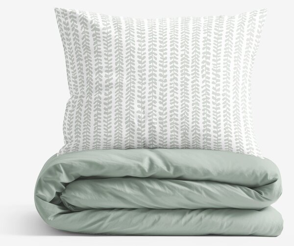 Goldea lenjerie de pat din 100% bumbac duo - frunze scandinave cu verde salvie 140 x 200 și 50 x 70 cm