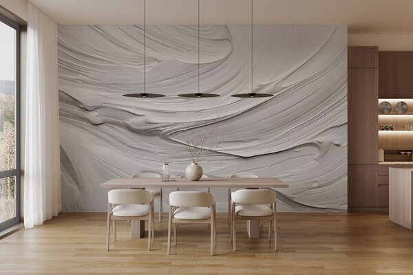 Tapet Imitare de tușe abstracte de vopsea albă texturată cu un model învolburat, compoziție modernă neutră,, Fototapet Abstract, w09394 : Uwalls.ro