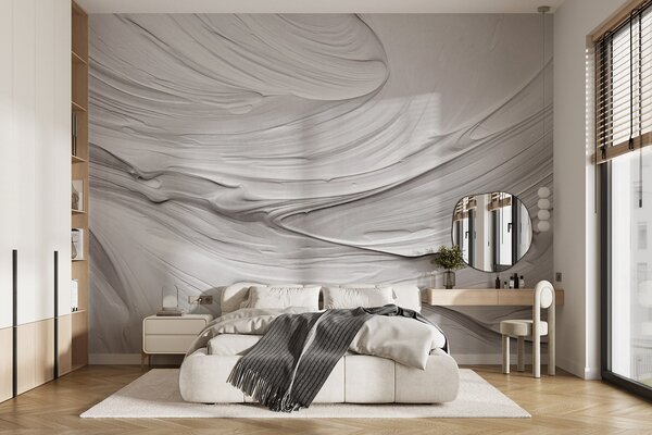 Tapet Imitare de tușe abstracte de vopsea albă texturată cu un model învolburat, compoziție modernă neutră,, Fototapet Abstract, w09394 : Uwalls.ro