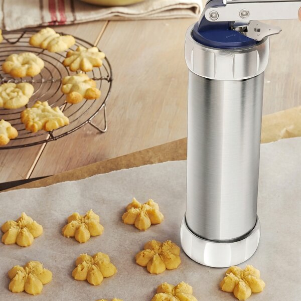 Presă pentru biscuiți și fursecuri, cu 20 de discuri și 4 duze pentru cremă, inox