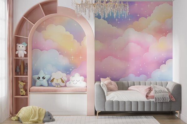 Tapet Nori cu stele, Fototapet Pentru Copii, Rainbow pentru copiilor, w04585 : Uwalls.ro