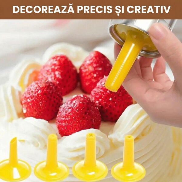 Presă pentru biscuiți și fursecuri, cu 20 de discuri și 4 duze pentru cremă, inox