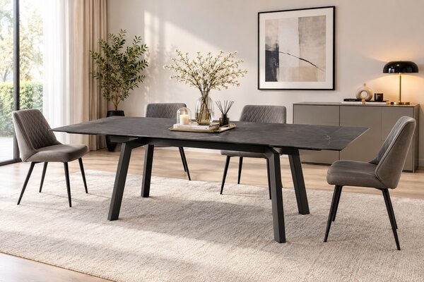 Masă ceramică Sonic BLACK, 140 cm/80 cm și 2 extensii 30 cm