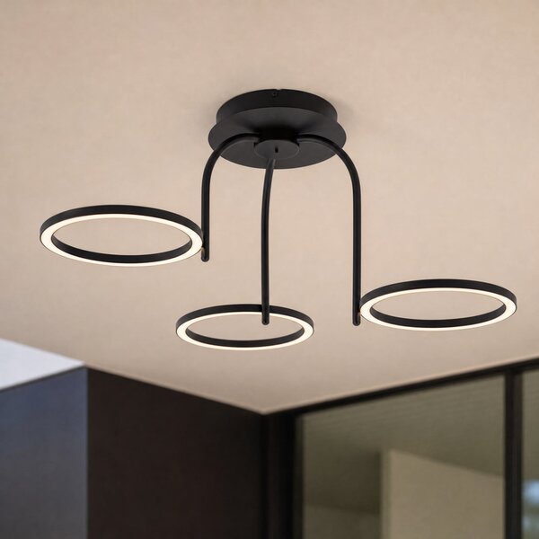 Lucande Lampa de tavan pentru exterior cu LED Sylvara, negru, CCT, 3 becuri, reglabil, Negru, Metal, Design