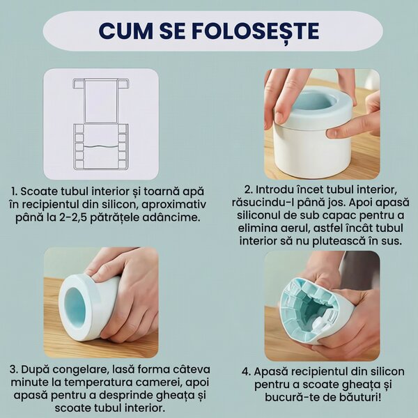 Formă din silicon pentru gheață cu tub interior, cilindru 7,5 x 6 cm, albastru deschis