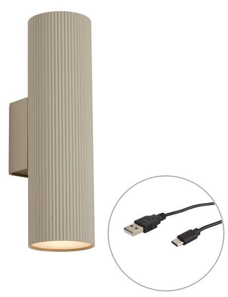 Japandi wandlamp taupe incl. LED 3-staps dimbaar in Kelvin en oplaadbaar - Ribelle