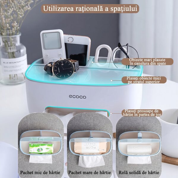 Cutie pentru șervețele cu organizator pe capac, picioare din lemn, 21 x 16 x 12 cm