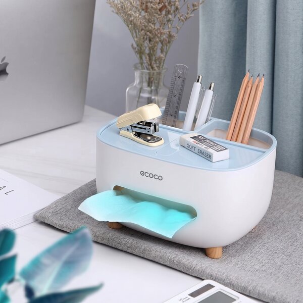 Cutie pentru șervețele cu organizator pe capac, picioare din lemn, 21 x 16 x 12 cm