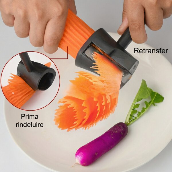 Feliator pentru flori și decoruri din legume, lamă zimțată, pentru morcov și castravete