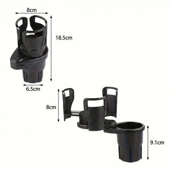 Extensie dublă pentru suportul de pahar auto, cu tavă rotativă, 18,5 cm, neagră