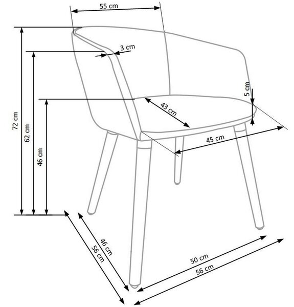 Scaun tapitat living K266, bej/stejar, stofa clasica/lemn, 56X56X72 CM