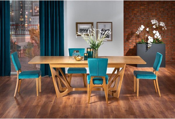 Scaun living Wenanty, albastru/stejar, stofa clasica/lemn masiv, 43X56X91 CM