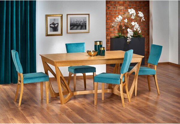 Scaun living Wenanty, albastru/stejar, stofa clasica/lemn masiv, 43X56X91 CM