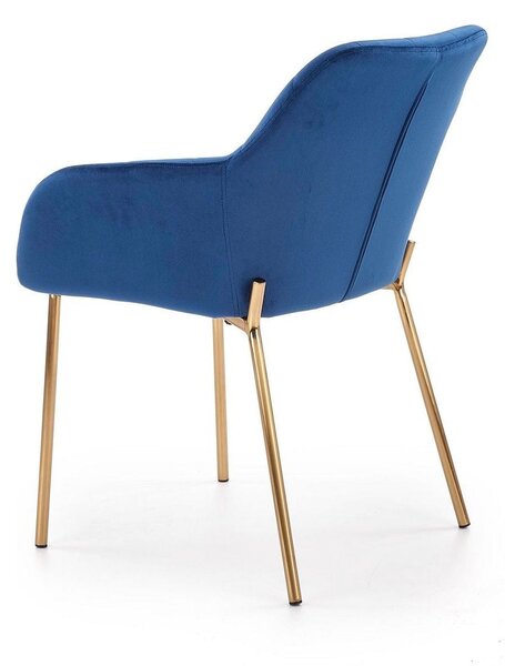 Scaun living K306, albastru marin/auriu, stofa catifelata/metal, 58x57x80 cm