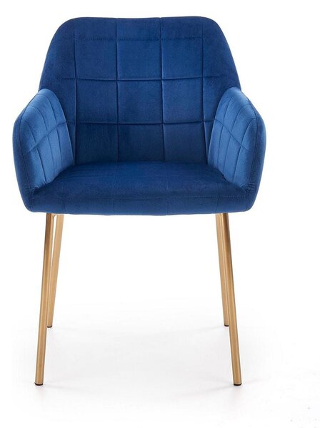 Scaun living K306, albastru marin/auriu, stofa catifelata/metal, 58x57x80 cm