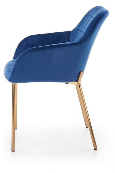 Scaun living K306, albastru marin/auriu, stofa catifelata/metal, 58x57x80 cm