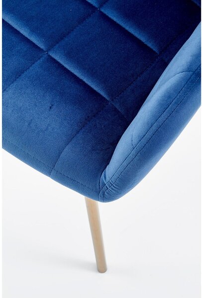 Scaun living K306, albastru marin/auriu, stofa catifelata/metal, 58x57x80 cm