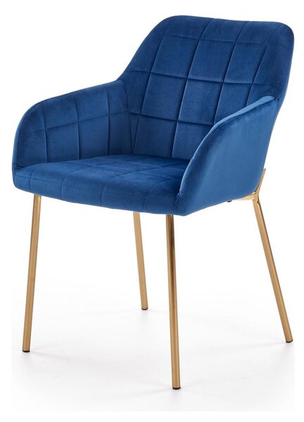 Scaun living K306, albastru marin/auriu, stofa catifelata/metal, 58x57x80 cm