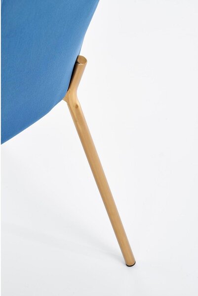 Scaun living K306, albastru marin/auriu, stofa catifelata/metal, 58x57x80 cm