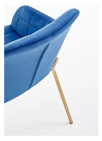 Scaun living K306, albastru marin/auriu, stofa catifelata/metal, 58x57x80 cm