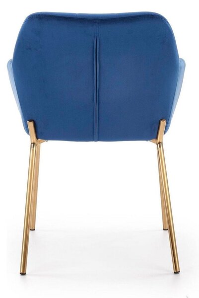 Scaun living K306, albastru marin/auriu, stofa catifelata/metal, 58x57x80 cm